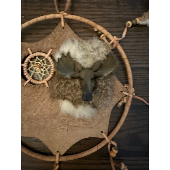 Leather Stretched Authentic DreamCatcher W/ Accent Moose - Picture 3 of 8